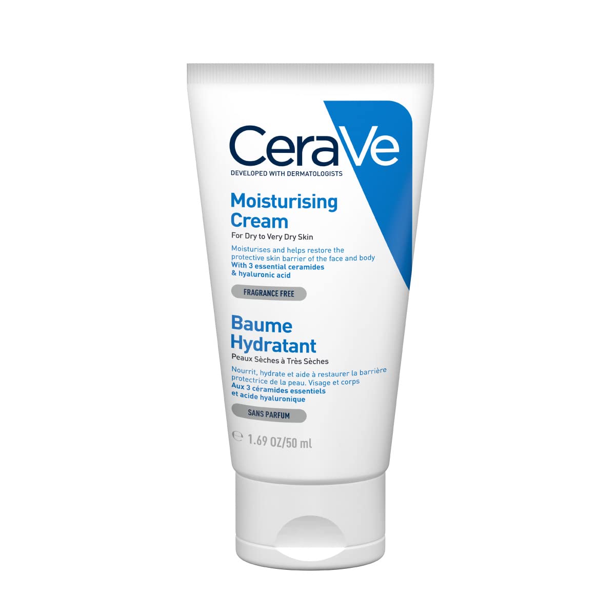 CeraVe Cerave crema hidratante |50ml| hidrante diario para rostro y cuerpo para piel seca + Limpiadora Hidratante |473ml| Limpiador facial diario para piel seca | Libre de fragancia