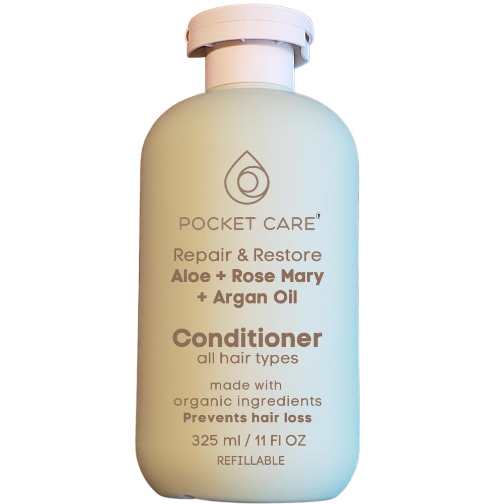 Pocket Care Acondicionador Reparador para Cabello Seco y Maltratado con Aceite de Argán, Sábila, Romero, Manteca de Karité y Cacao | Anti Frizz, Brillo y Suavidad | 325 ml(Acondicionador, Aloe vera)
