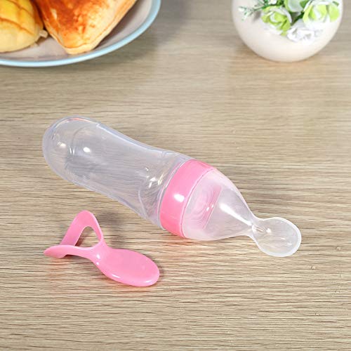 Biberón, biberón para bebés, alimentador de alimentos resistente a altas temperaturas, con cuchara portátil para bebé para exteriores(Pink)