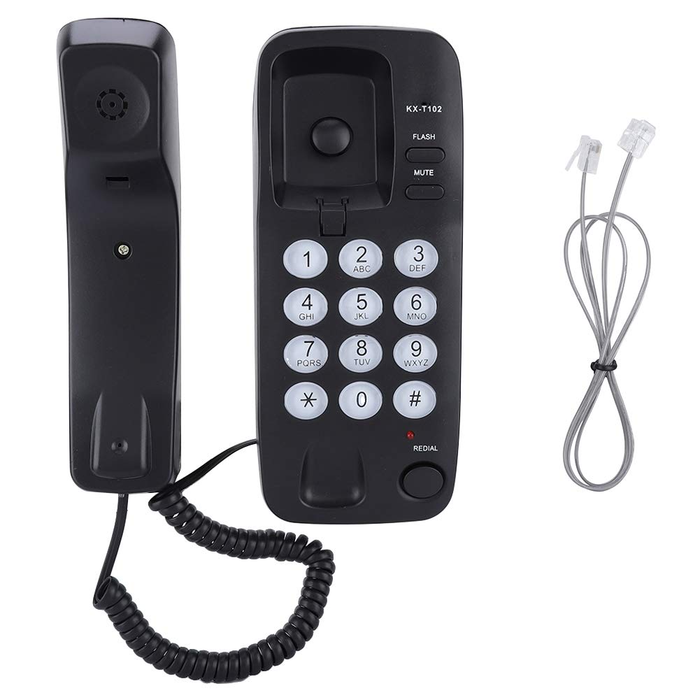 Oumij Teléfono Fijo con Cable Montaje en Pared Extensión de Teléfono de Línea Fija Sin Identificador de Llamadas Teléfono del Hogar Escritorio o Pared para la Familia del Hotel(Negro)