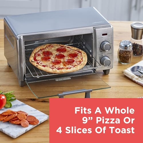 BLACK+DECKER Crisp 'N Bake Air Fry Horno tostador de convección, capacidad media, 4 veces, 5 en 1, se adapta a pizza de 9 pulgadas, temporizador de 30 minutos, hornear, asar, freír al aire, tostadas
