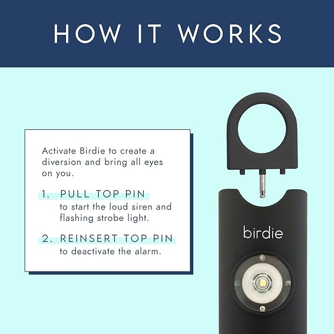 Alarma de Seguridad Personal She’s Birdie Carbón Sirena Fuerte con Luz Estroboscópica y Llavero para Mujer