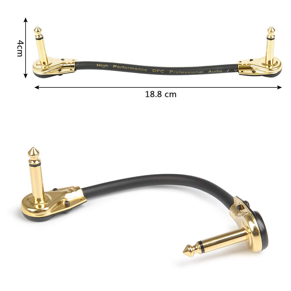 TIMESETL - Paquete de 6 cables de conexión para guitarra de 6 pulgadas, ultra silenciosos, pedal de efecto instrumento, 1/4 pulgadas, diseño de panqueques de perfil bajo