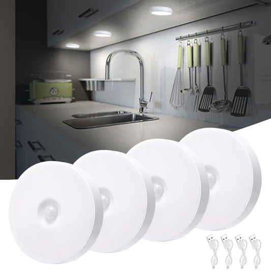 AZHU Luz led con Sensor de Movimiento, 4 Pz Lampara LED Recargable por USB Con Imán, Luces LED para Cocina, Escaleras, Sala, Closet, Estudio(Luz Blanco)