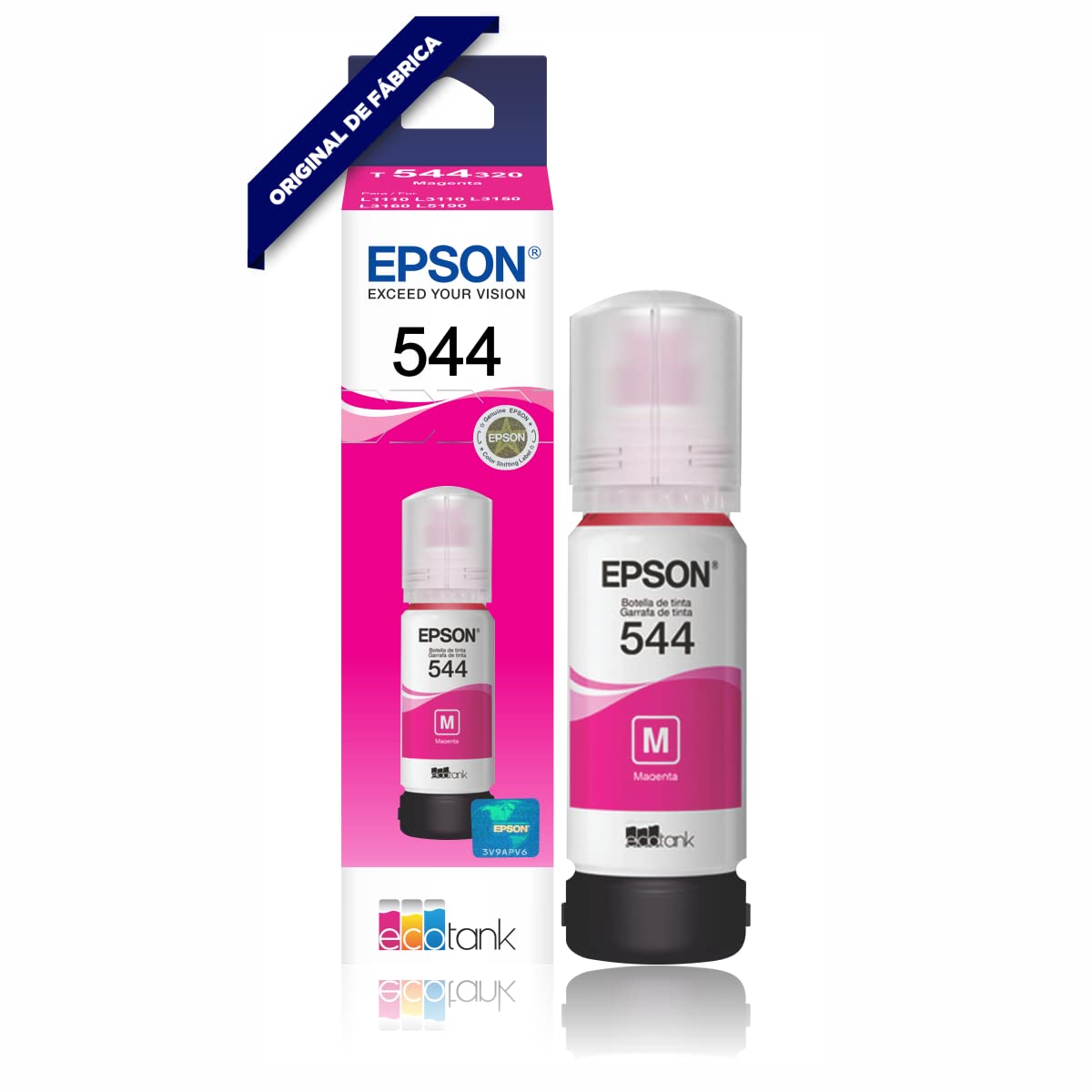 Epson. 4 Pack Botella Tinta T544 L1110 L3110 L3150 Negro, Amarillo, Magenta, Cian 260mL Numero de Parte T544420-AL T544220-AL T544320-AL T504220-AL Compatible con Equipos L3110, L3150 Linea Ecotank