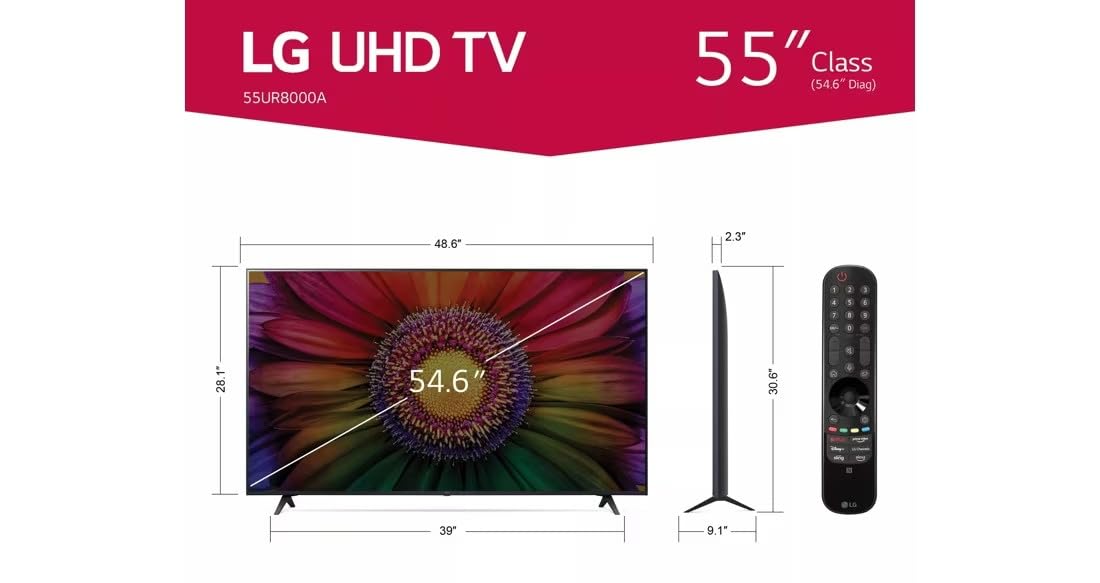 LG Televisor 55 Pulgadas LED Serie UR8000 4K UHD Smart WebOS TV ThinQ AI HDR10 Mod. 55UR8000AUA