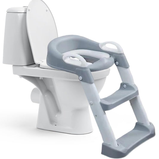 Jiula Asiento Entrenador para Baño con Escalera Antideslizante, Baño Entrenador Niño, Plegable Escalera para Baño Niños, Fácil de Guardar, Asiento Ergonómico, Edad de 3 a 10 Años, Tapizado, Gris#1