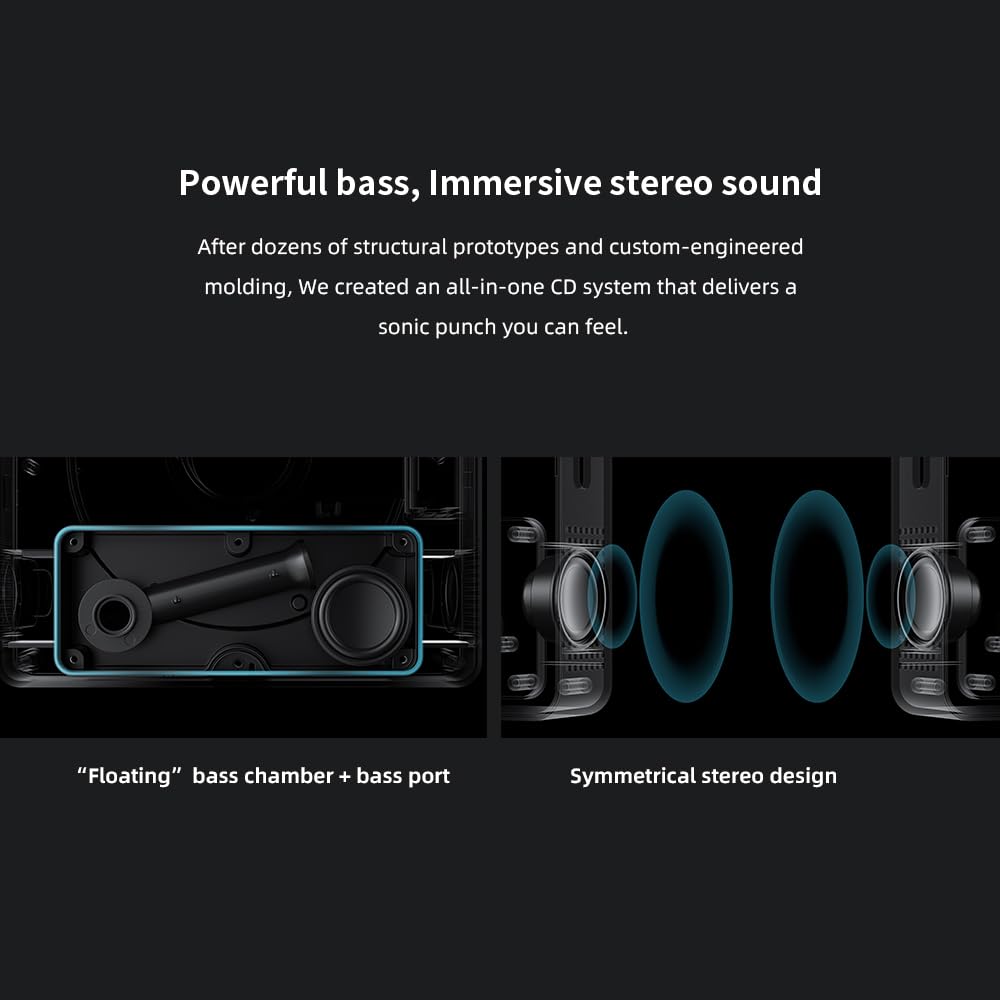 FIIO SNOWSKY Beatbox Reproductor de CD todo en uno, Boombox, altavoz Bluetooth estéreo de alta fidelidad con LDAC, extracción de CD USB, radio FM, entrada AUX, batería recargable y placas frontales