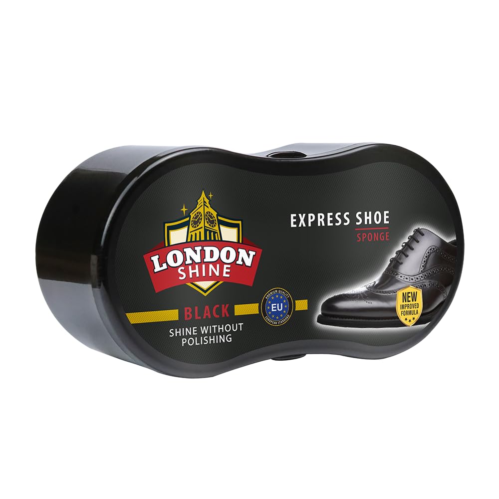 Express Shoe Shine Sponge | Instant Shoe Shiner | Cuidado de zapatos de piel, botas y accesorios de piel | Producto de cuidado de piel de primera calidad. Brillo de zapatos sin pulir., Negro -, 60