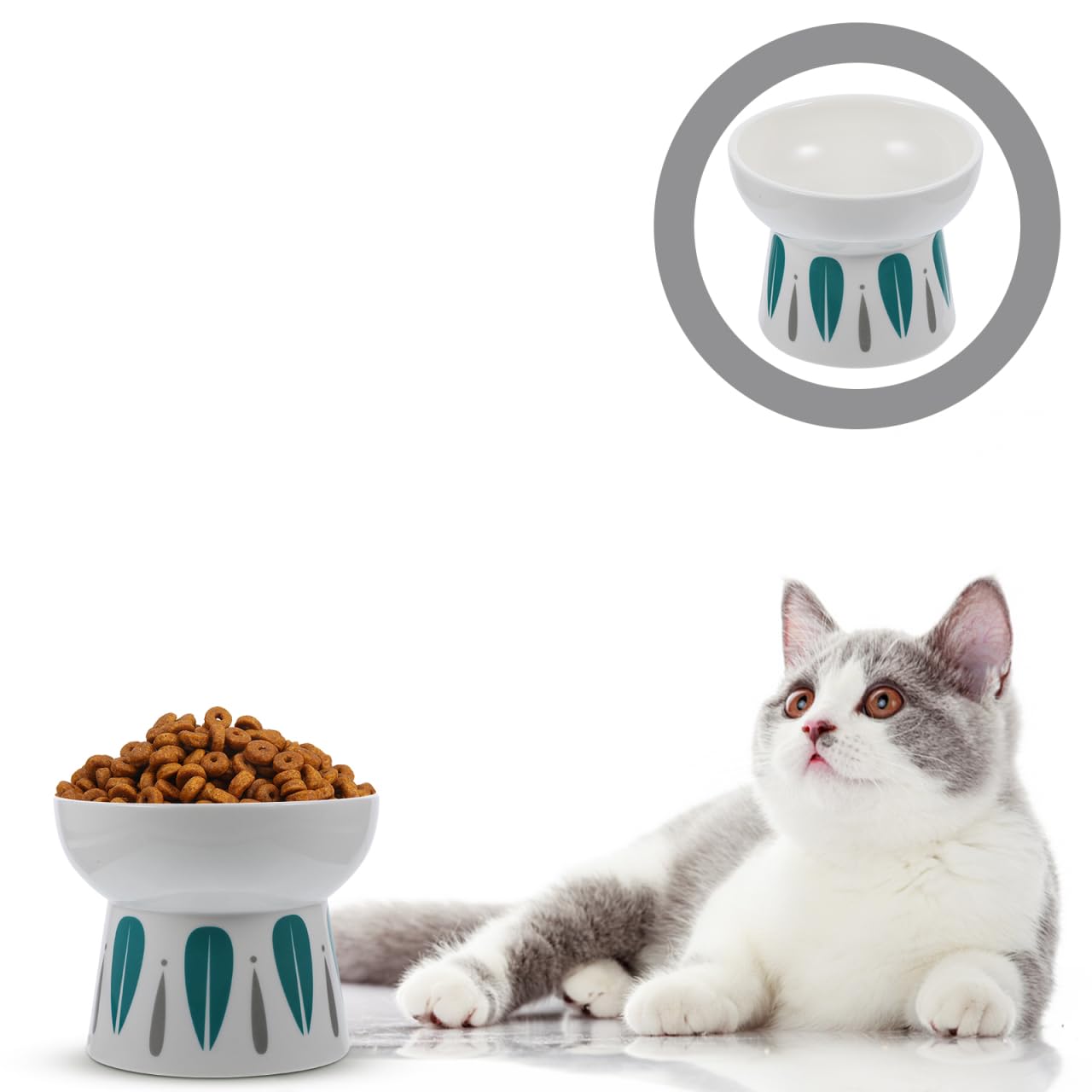 FOMIYES Tazón De Comida para Gatos Cuenco Compacto para Gatos Cuencos Elevados para Gatos De Interior Cuenco De Alimentación Platos De Comida para Gatos Bisel Plato De Gato Cerámica