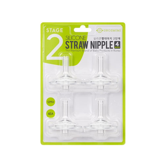 Grosmimi Kit de pajita de repuesto, 4 Straw Nipples-Stage 2