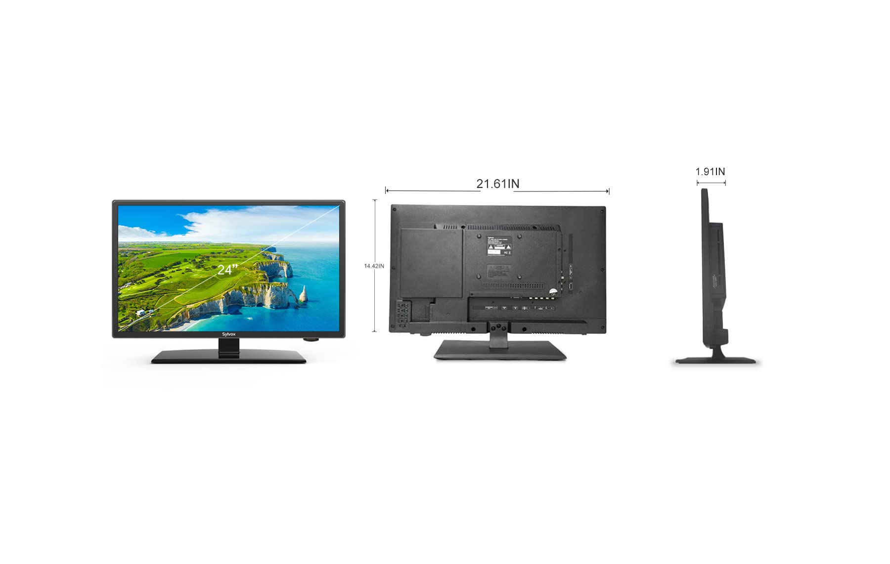 TV Sylvox 24 Pulgadas 1080P Negro con Sintonizador y Reproductor de DVD Integrado para Autocaravana