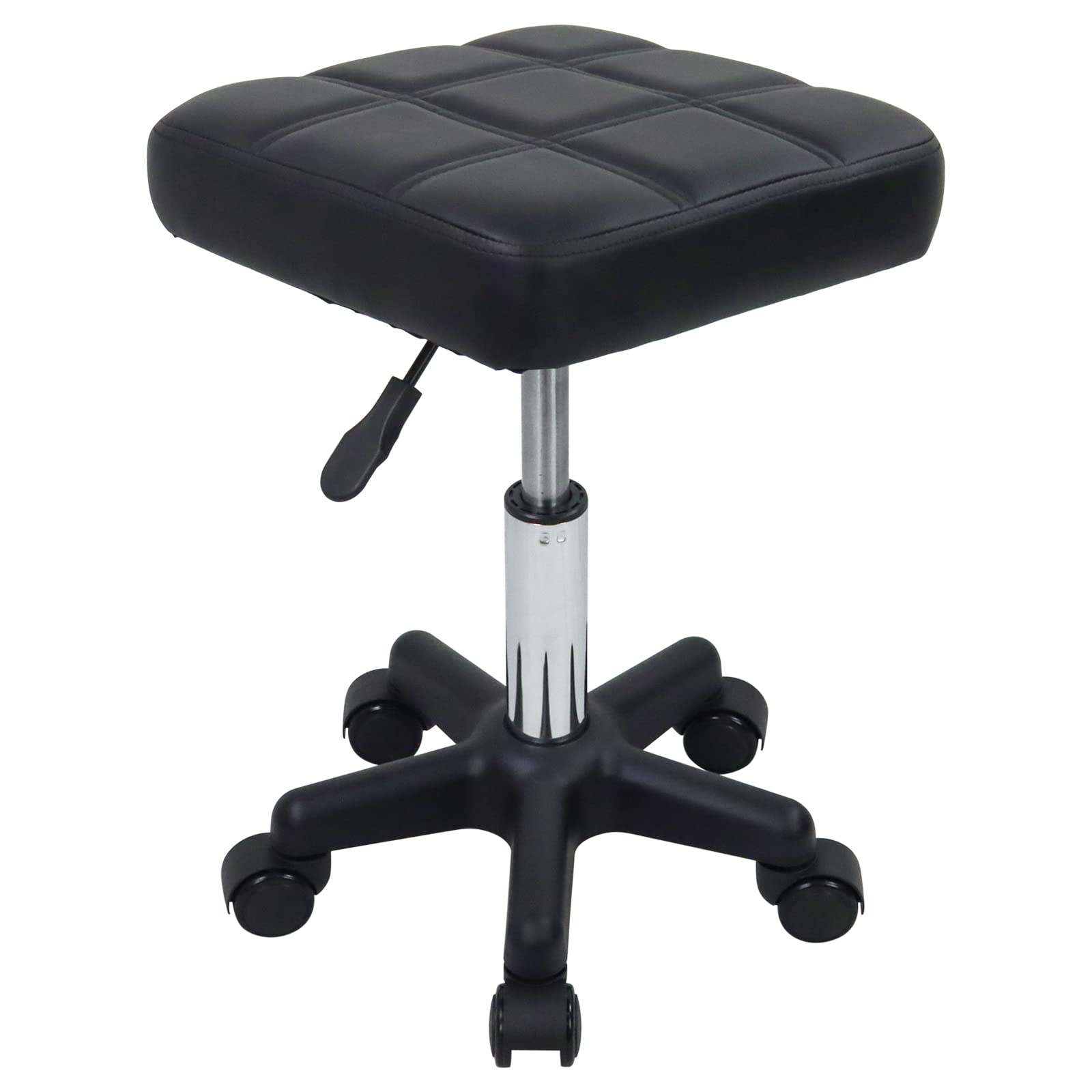 FURWOO - Taburete giratorio cuadrado con ruedas, taburete de poliuretano con ruedas y altura ajustable, para spa, salón de masaje, color negro
