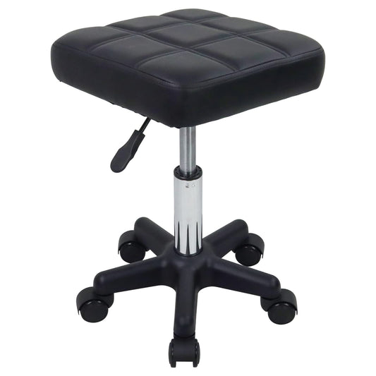 FURWOO - Taburete giratorio cuadrado con ruedas, taburete de poliuretano con ruedas y altura ajustable, para spa, salón de masaje, color negro