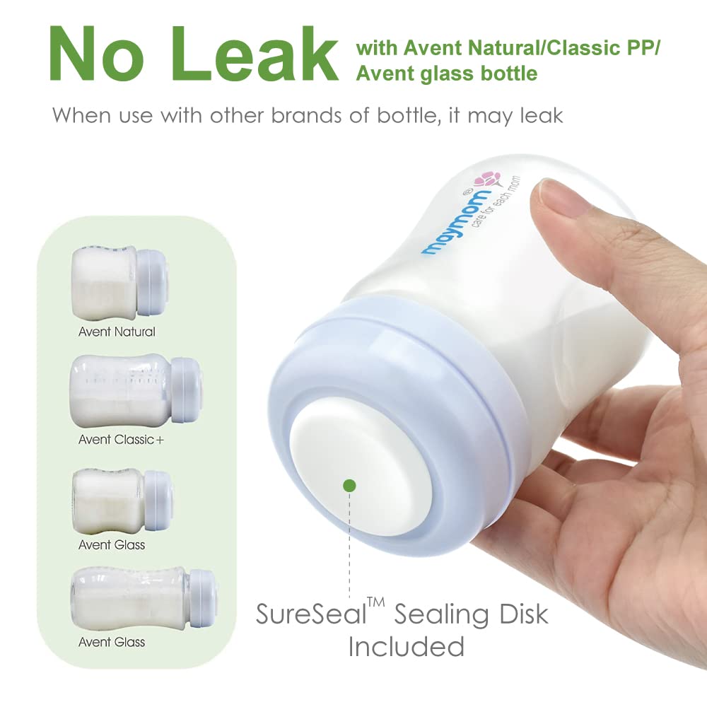 Botella de Almacenamiento de Leche de Boca Ancha Maymom Transparente con Disco de Sellado SureSeal, Compatible con Botellas Spectra S1 S2, 140 mL, 6 Piezas