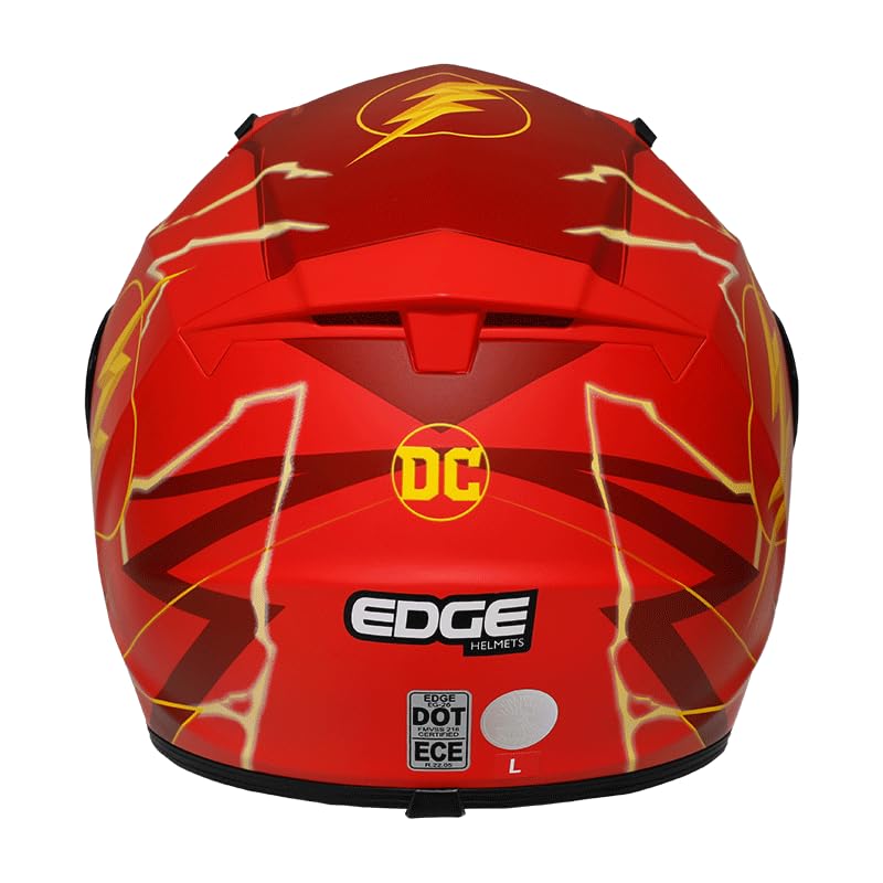 Casco Modular - DC - Visor Anti Baho Motocicleta Marca Edge - Visor Doble ANTIVAHO Certificado Dot Moto - Cascos Motocross Pegatina Pegatinas Protector Mujer Hombre (Flash, XL)