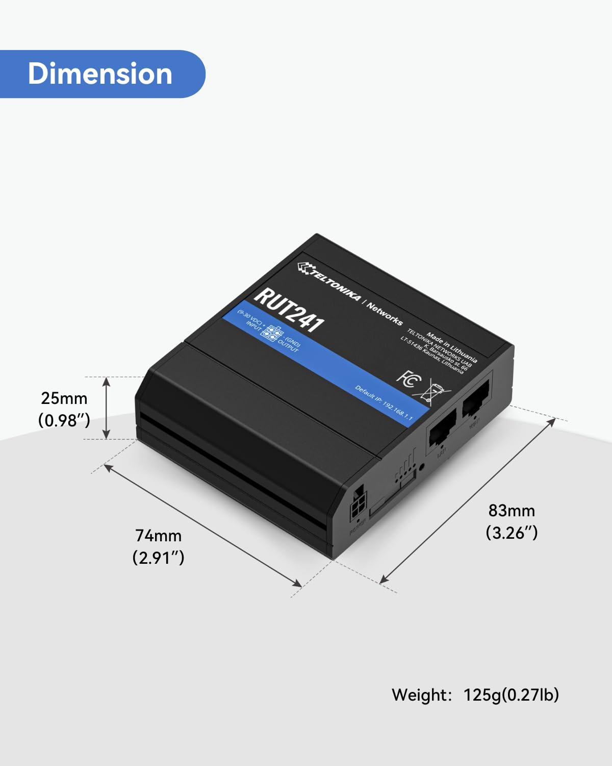 Teltonika RUT241098000 (versión de EE. UU.) Enrutador celular industrial 4G LTE, enrutador Wi-Fi 4G LTE, conmutación por error automática, VPN avanzada, certificado por Verizon/AT&T/T-Mobile