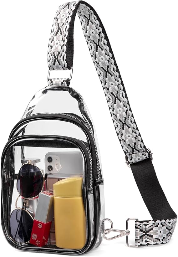 CXJYSD Mini Bolso Cruzado En El Pecho,Para Hombre Y Mujer Con Bolsillos Dobles,Riñonera Impermeable Con Manos Libres,Adecuado Para Deportes Al Aire Libre,Correr Y Viajar (Transparente-Negro-06)
