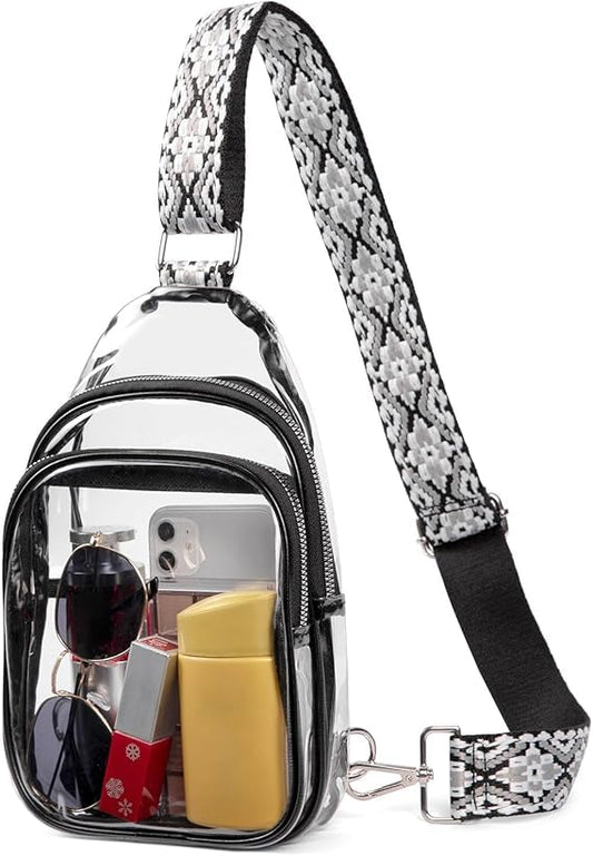 CXJYSD Mini Bolso Cruzado En El Pecho,Para Hombre Y Mujer Con Bolsillos Dobles,Riñonera Impermeable Con Manos Libres,Adecuado Para Deportes Al Aire Libre,Correr Y Viajar (Transparente-Negro-06)