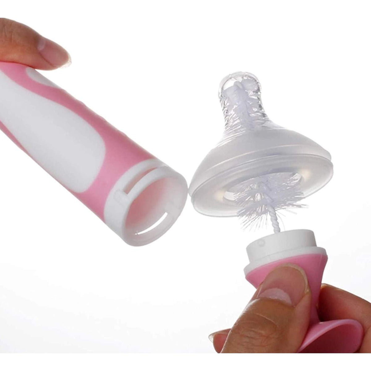 PAPU BABY Cepillo para Biberón/Botella de Silicón 100% grado alimenticio. Escobillón para Biberones. (Rosa)