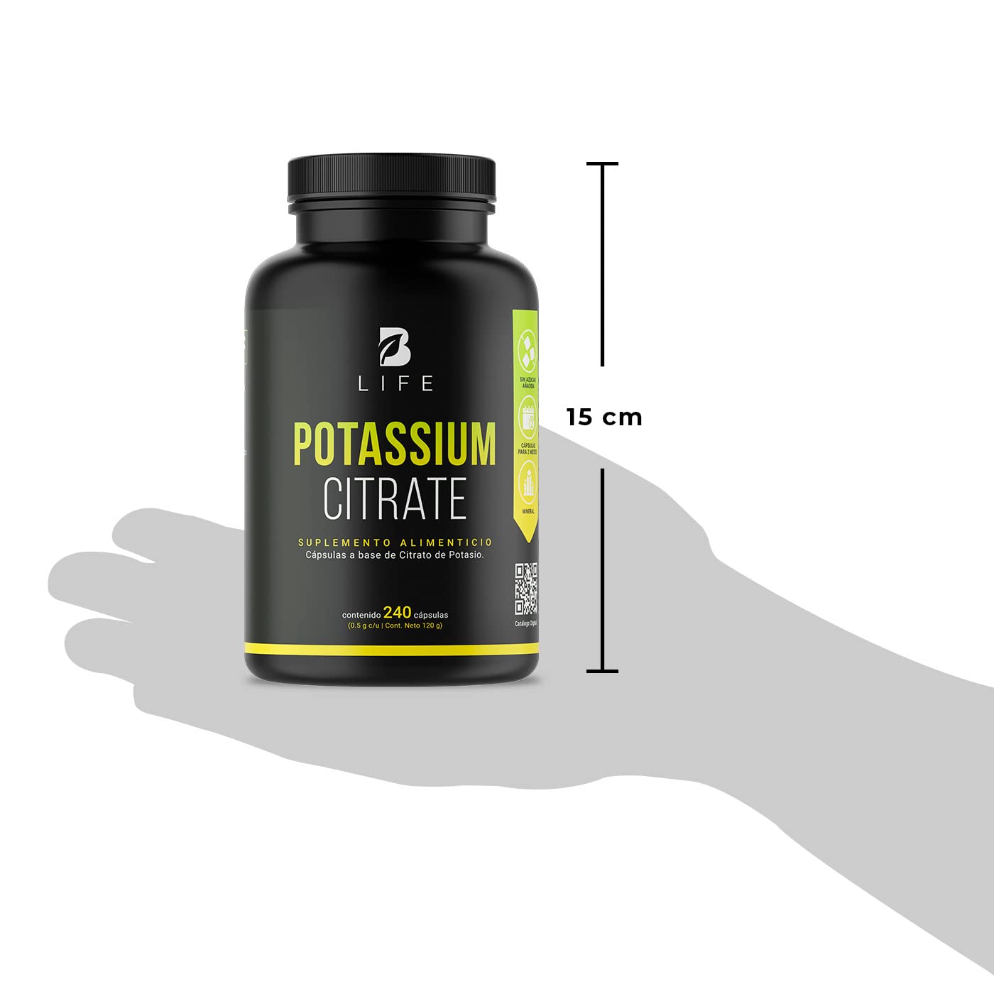 B Life Company Citrato de Potasio 800 mg de Potasio (Provenientes de 1000 mg). Ingredientes Naturales de 240 Cápsulas. Potassium Citrate