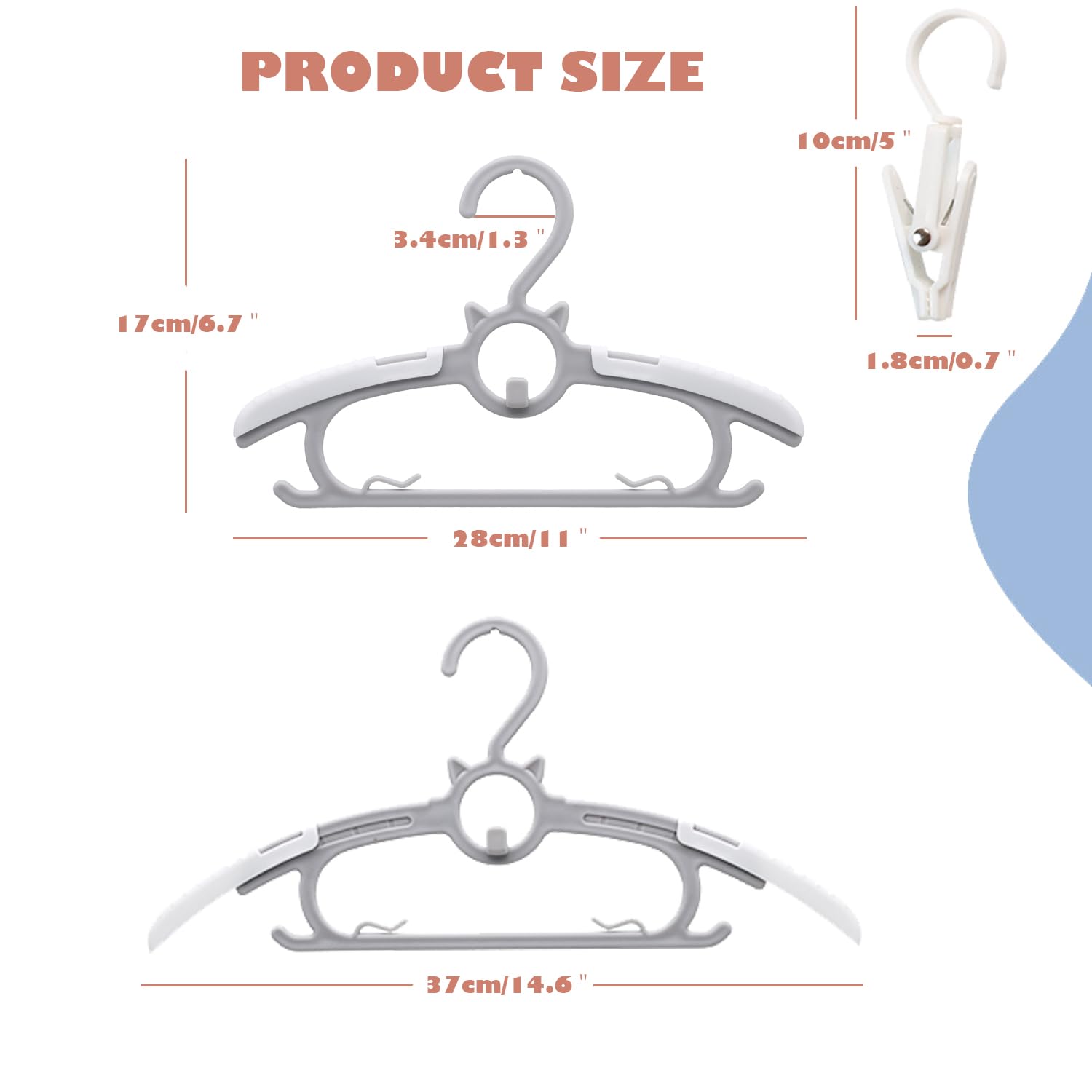 Gencuoir Perchas extensibles para guardería de bebé, colgador antideslizante y lavadero para pantalones de bebé recién nacido, 50 perchas grises de 28-35 cm ajustables para abrigo de niños y niñas