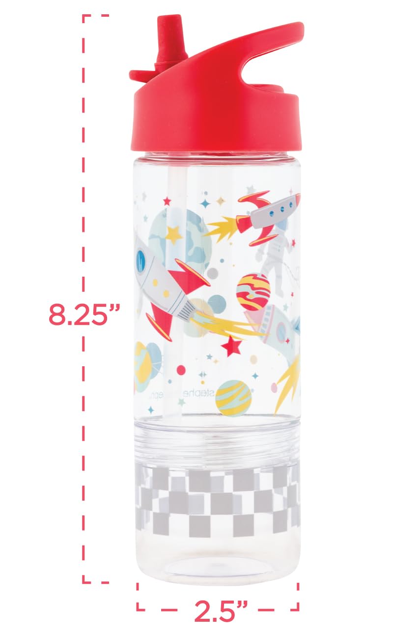 Stephen Joseph, Botella de agua para niños, 12 onzas, Dino, con aperitivos y tapa abatible, para escuela y actividades al aire libre