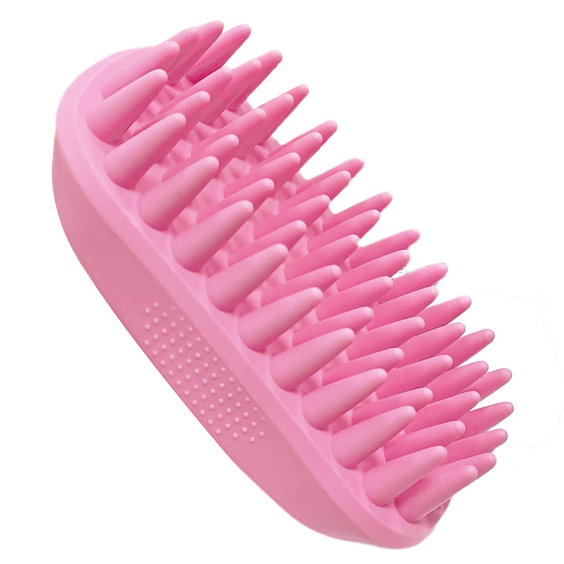 Cepillo de champú de silicona para mascotas para cabello largo y corto, mediano y grande, mascotas, perros, gatos, goma antideslizante para perros, gatos, mascotas, ratones, ducha, baño, cepillo de masaje (rosa (nuevo))