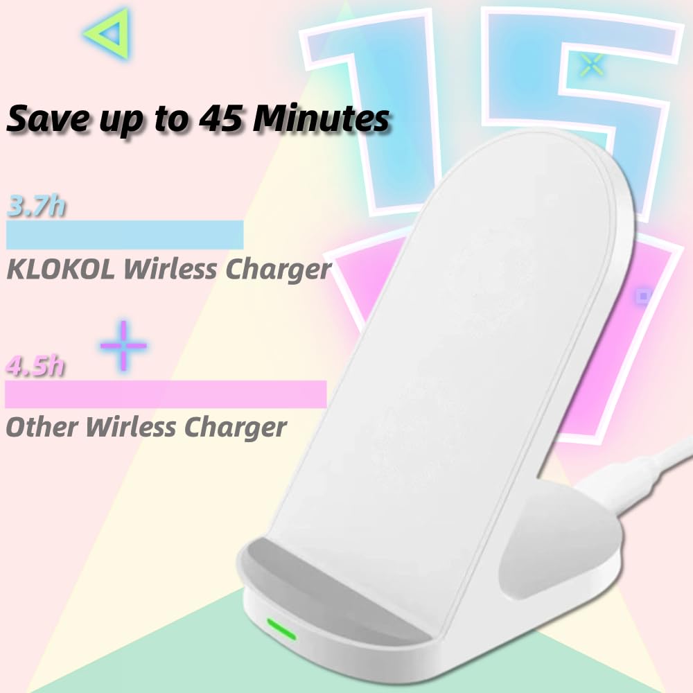 KLOKOL - Cargador inalámbrico rápido de 15 W, 10 W, soporte de carga inalámbrico, compatible con iPhone 14, 13, 12, 11, Pro XR XS 8 Plus, Galaxy S22, S21, S20, Note 20, 10, Google LG