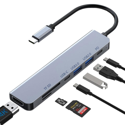 Hub USB C, 7 en 1 Adaptador Tipo C a HDMI 4K, USB 3.0, PD Carga 100W, Lector de Tarjetas SD TF, 5Gbps USB C Datos Puerto Compatible con MacBook Pro Air iPad DELL Switch Steam Deck etc.