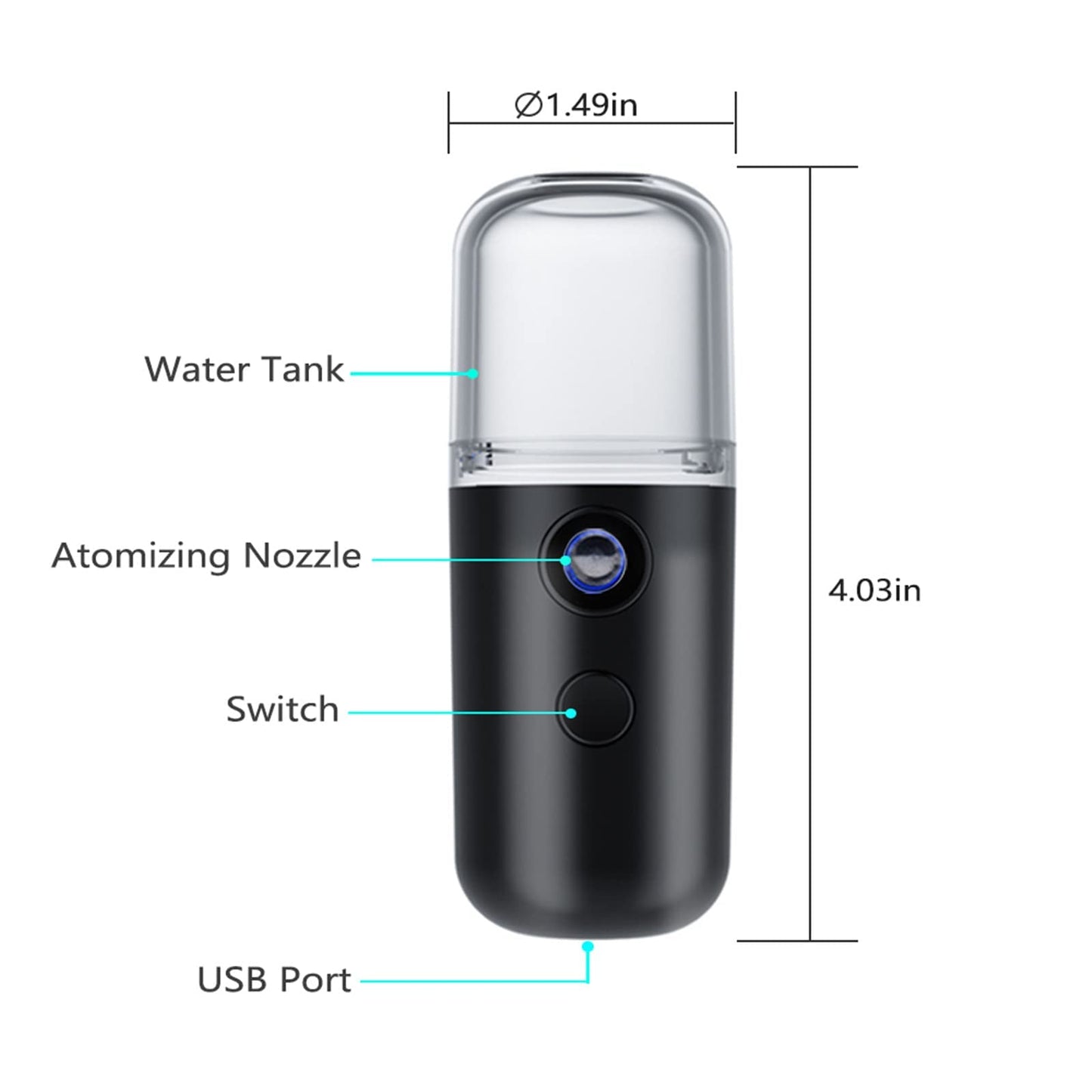 Kingsmile Nano Mist Sprayer, Hidratante Nano Facial Mister, Portable Mini Nano Mister, Práctico rociador hidratante para extensiones de pestañas Cuidado de la piel Maquillaje, 1OZ / 30ML Tanque de agua visual Negro