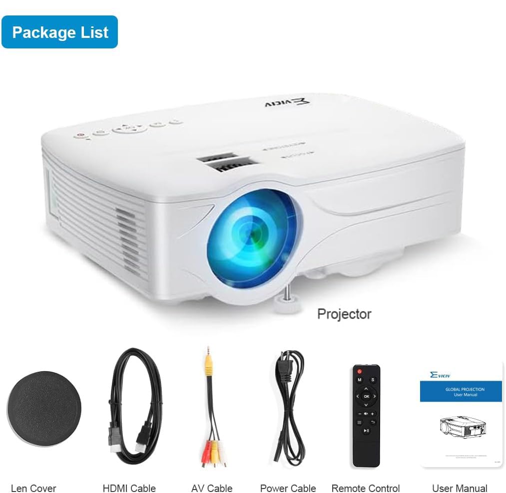 Proyector Portátil iOS Android Blanco con WiFi y HDMI de 7500 Lúmenes para Cine en Casa y Exteriores