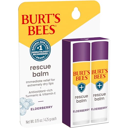 Burt's Bees 100% Natural Origin Rescue Lip Balm with Beeswax and Antioxidant-Rich Elderberry, 2 Tube in Blister Box, Package May Vary, Purple, 0.15 Oz