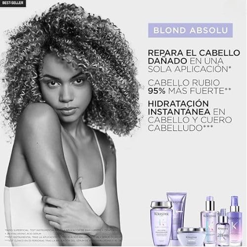 KERASTASE Blond Absolu Kit Cabello Rubio | Shampoo Matizador Ultra-Violet 250 ml + Shampoo Bain Lumière 250 ml + Acondicionador Cicaflash 200 ml + Termoprotector Cicaplasme 150 ml | Hidratación, Reparación y Protección del Tono Rubio