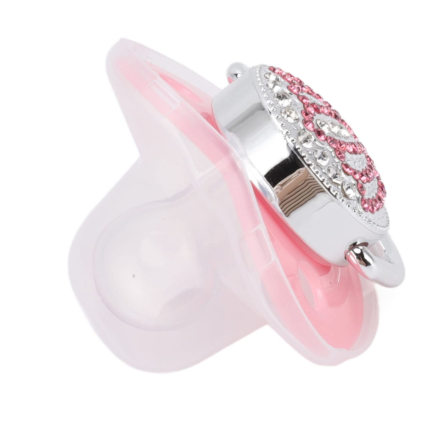Chupete de Lujo con de Diamantes de Imitación para bebé con Silicona Súper Suave, Clip de Cadena para Bebés de 6 a 18 Meses (Rosa)