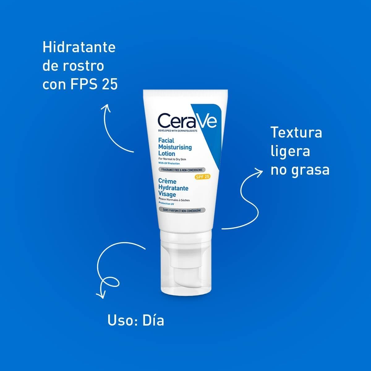 CeraVe Loción Hidratante de Rostro FPS25 |52ml| Hidratante facial diario con protector solar | Libre de fragancia