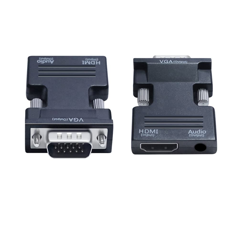 Adaptador HDMI a VGA DTECH Negro con Puerto de Audio para Monitor de Computadora, Proyector de PC, Video 1080P