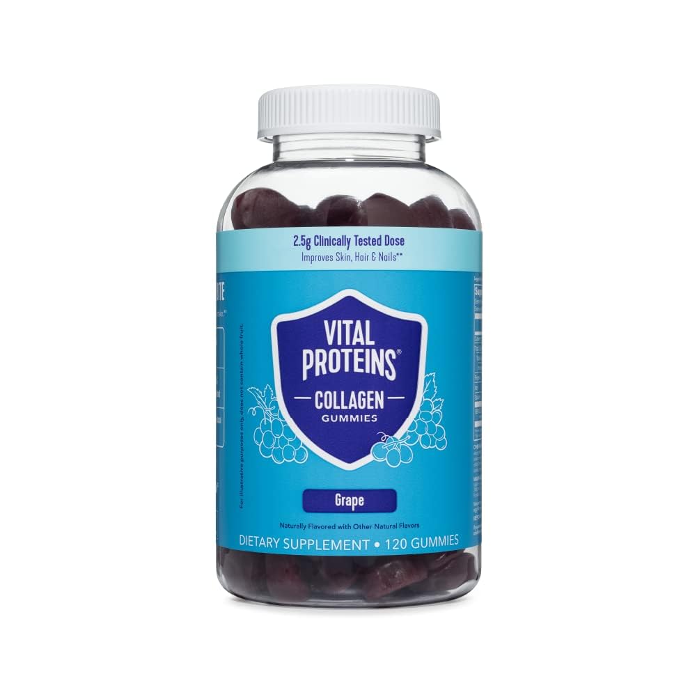 Vital Proteins Gomitas de colágeno, 2,5 g de colágeno clínicamente probado para cabello, piel, uñas y arrugas, 120 ct, suministro de 30 días, sabor a uva