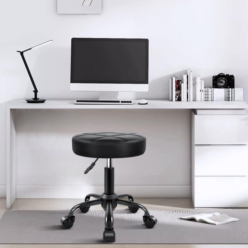 KKTONER - Taburete rodante de piel sintética con altura ajustable y silla de ruedas, para salón, spa, dibujo pequeño (negro)