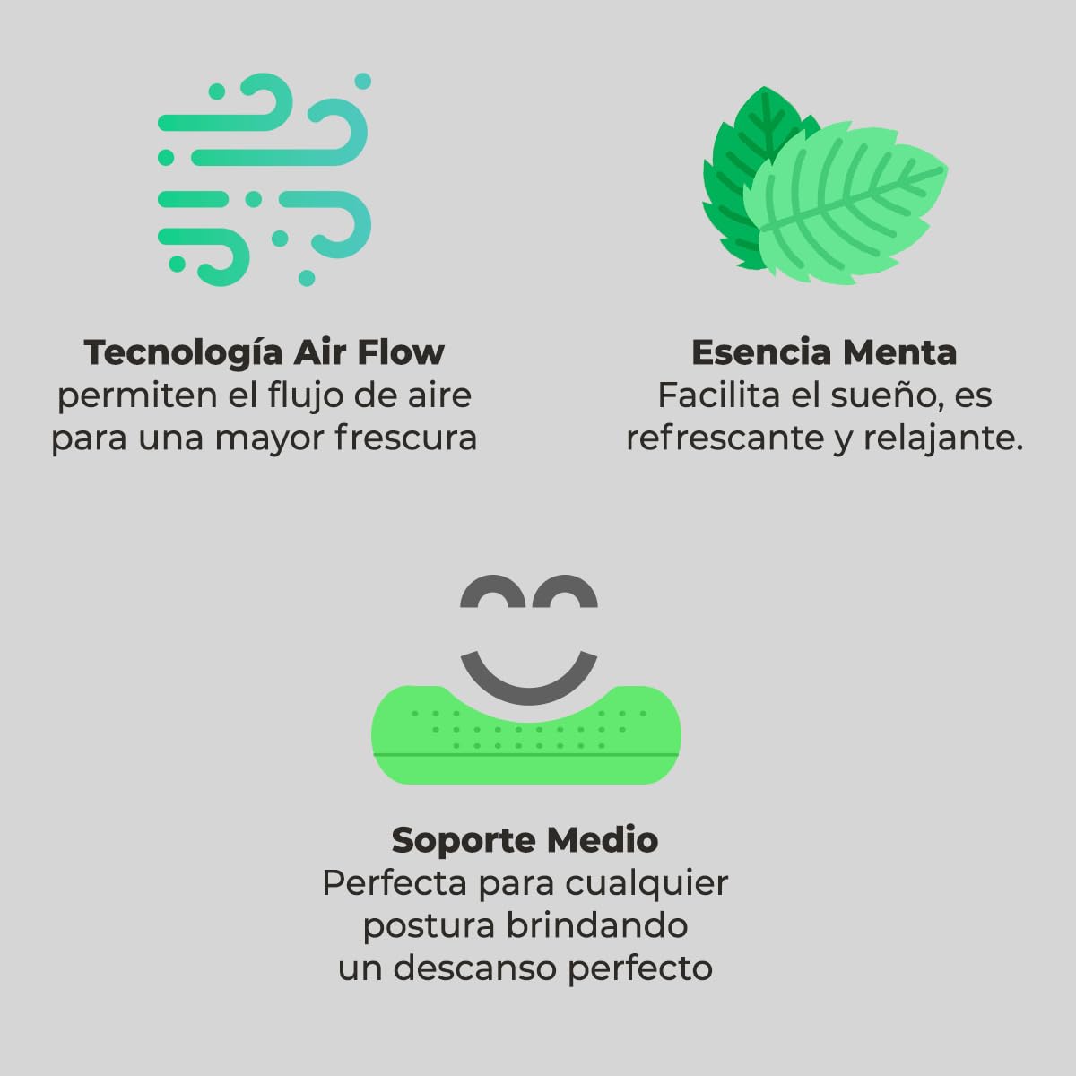 Almohada Shoulder ROOMI Menta con Aromaterapia y Tecnología Air Flow Hipoalergénica