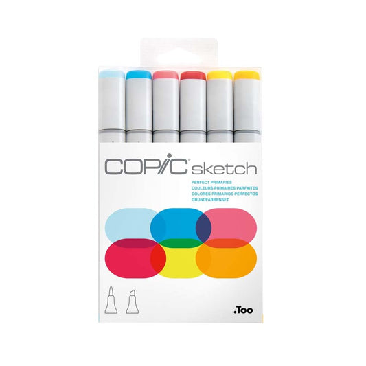 Copic Juego de marcadores de bocetos con alcohol, perfectas primarias, 6 unidades