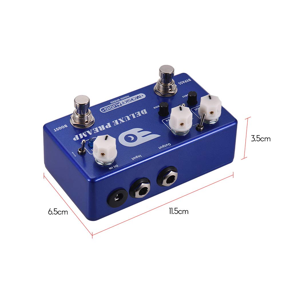 Deluxe PREAMP 2 en 1 Pedal de Efectos de uitarra Boost + Efectos Overdrive clásicos Carcasa Totalmente de Metal con Bypass Verdadero
