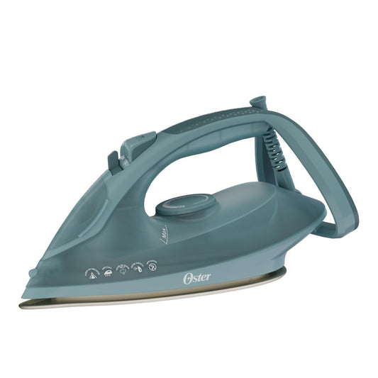 Oster Plancha de Vapor, AeroGlide Plus S7400, con Golpe de Vapor 200 g/min, Recubrimiento Metálico Cerámico, Suela con más Cobertura, Tecnología Aeroceramic, Antigoteo, Verde Claro, GCSTAC7402-013
