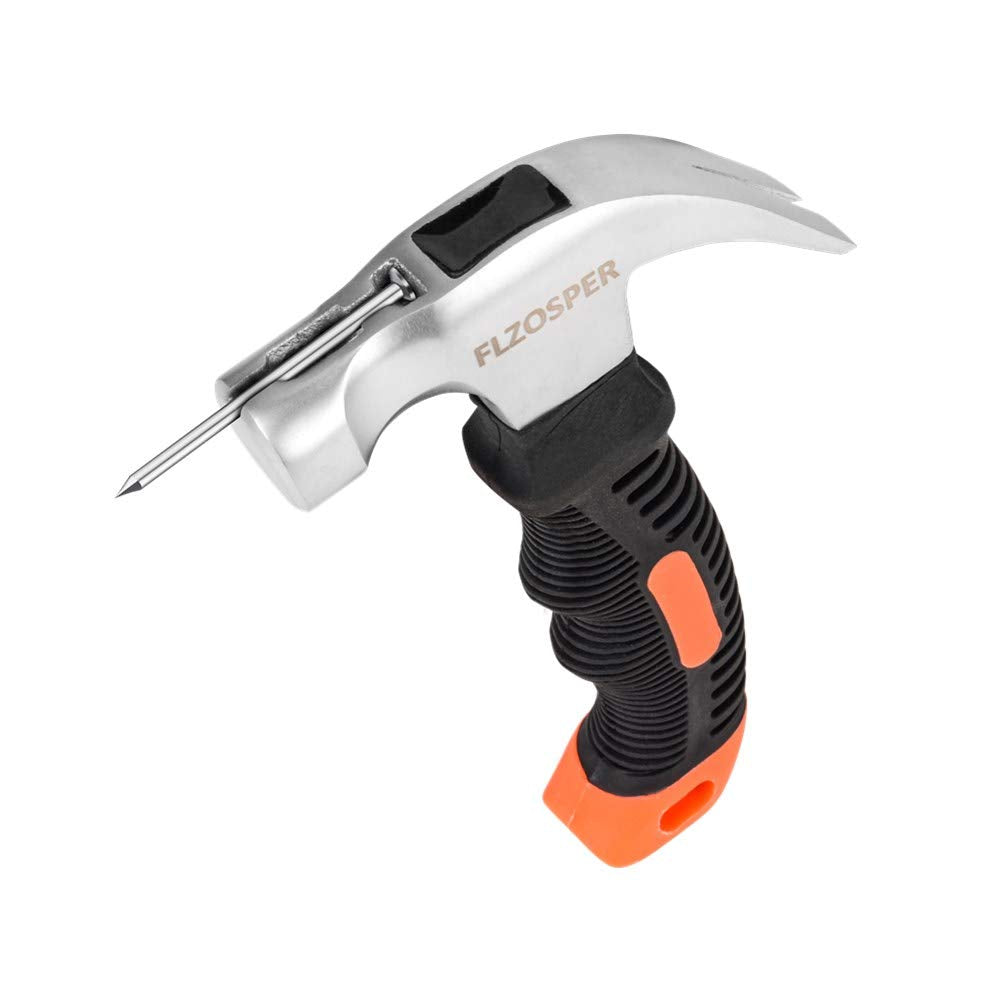 FLZOSPER - Martillo de garra rechoncho de 8 onzas con iniciador de uñas magnético, cabeza de acero pulido resistente, mango de goma Ergo, mini martillo para el hogar, bricolaje, camping, niños,