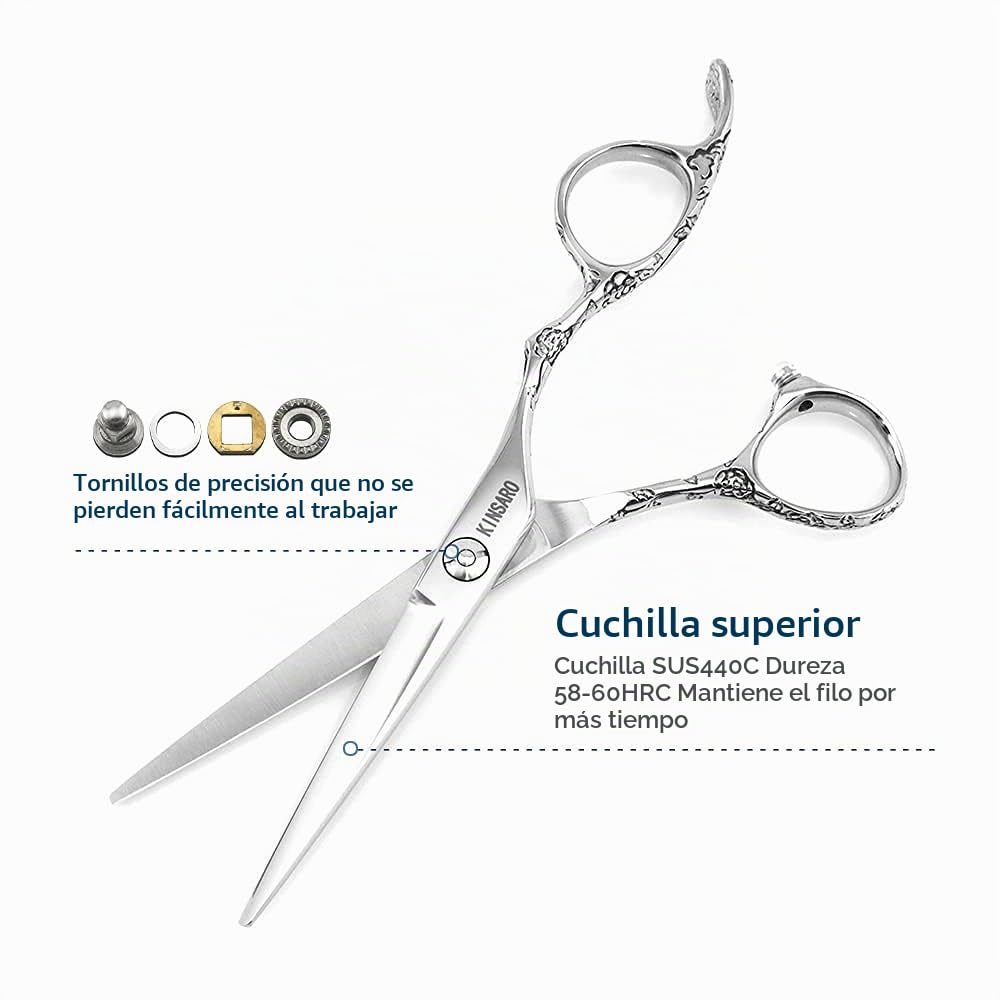 KINSARO - Tijeras de pelo profesionales de 5.5 pulgadas, tijeras de peluquería afiladas, tijeras de peluquería 440C, tijeras con mango de rosa