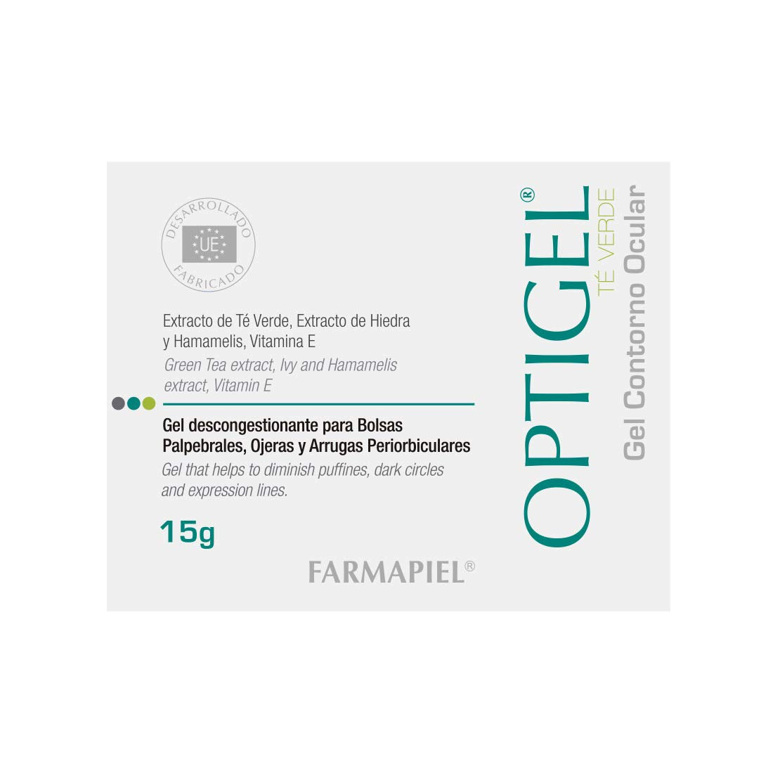 OPTIGEL Contorno de Ojos I Gel Reafirmante 15 g | Tratamiento Antiarrugas Ayuda a disminuir Bolsas, Ojeras, Líneas de Expresión I Aumenta la Elasticidad I Componentes Antiinflamatorios y Calmantes