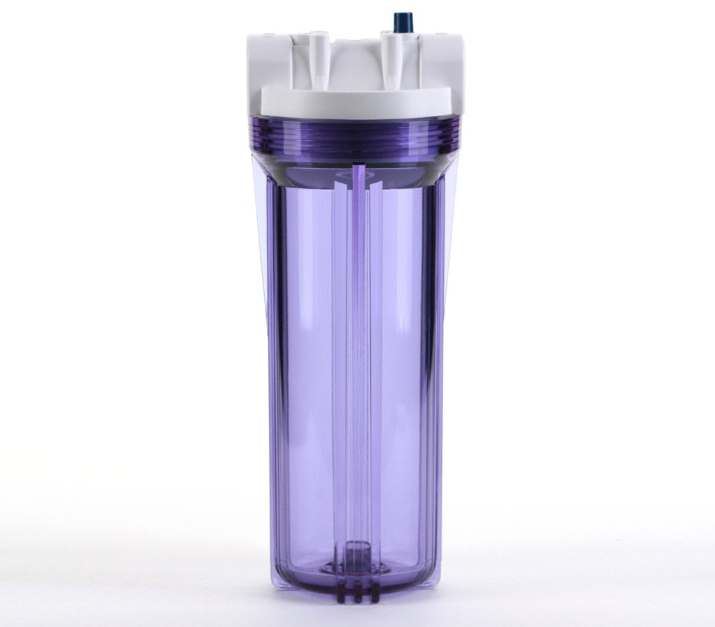 Carcasa Transparente Hydronix de 10 Pulgadas Blanca con Puertos de 3/4 Pulgadas y Botón de Alivio para Sistemas de RO y Filtración