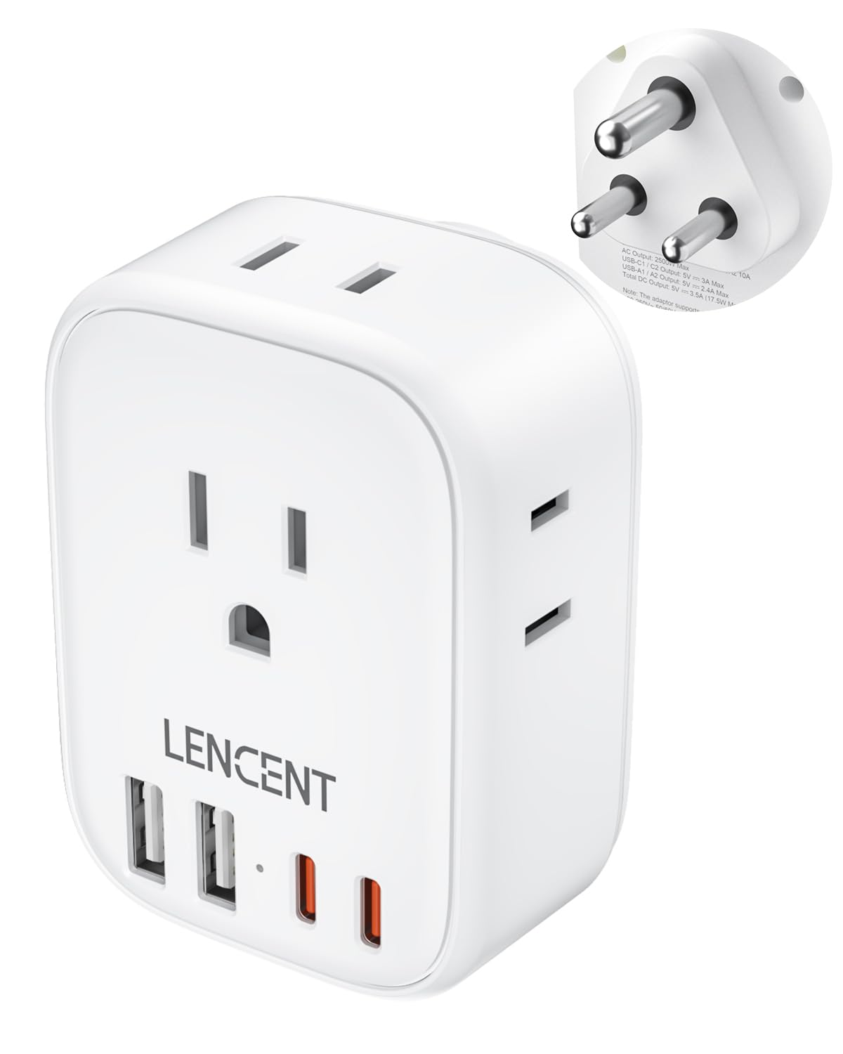Adaptador de Corriente LENCENT Blanco con 4 Tomas CA
