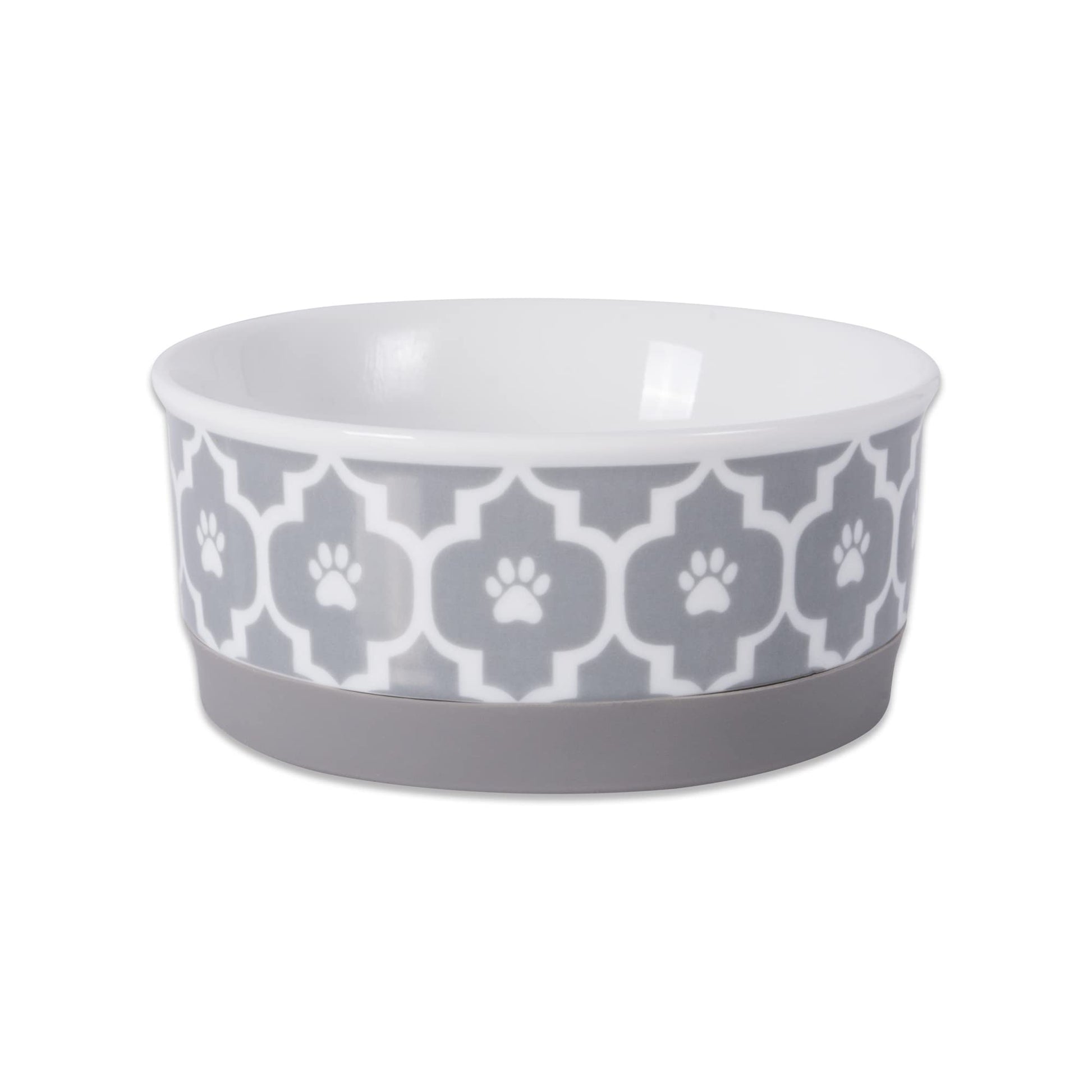 DII Bone Dry Lattice Ceramic Small Pet Bowl For Food & Water, 4.25" Dia x 2"H, With Non-Skid Silicone Rim for Dogs and Cats-Gray