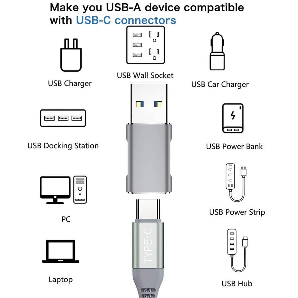Adaptador USB C a USB 3.1 Gen2 QCEs en Negro de 10 Gbps con Carga Rápida de 60 W Paquete de 2 Compatible con iPhone 15